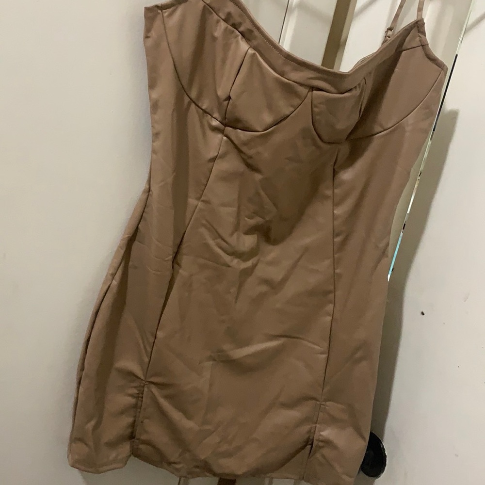 Leather light brown dress
